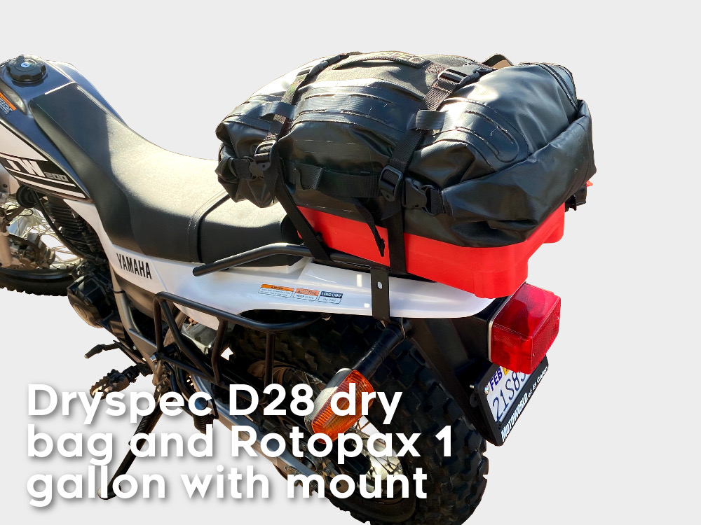 Yamaha TW200 rear luggage rack dryspec and rotopax